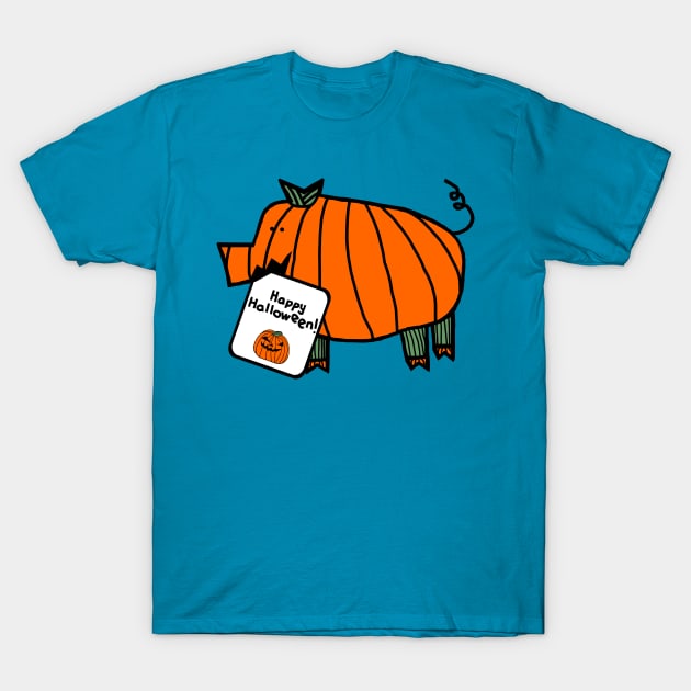 Pumpkin Pig with Halloween Horror Greeting T-Shirt by ellenhenryart